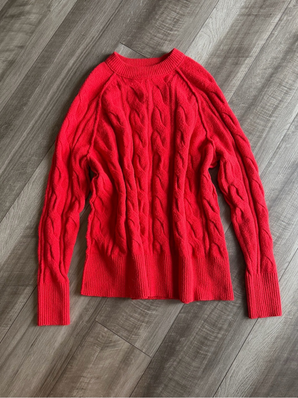 Aerie unREAL Red Chunky Cable Knit Cozy Crew Neck Sweater Women’s Sz XXS